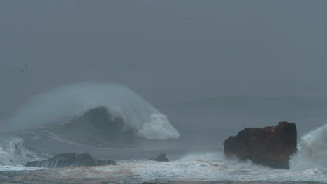 Big-waves-seagulls-and-rock-in-Atlantic-ocean