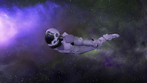 Concepto-Espacial-Un-Astronauta-En-Un-Traje-Espacial-Vuela-A-Través-Del-Espacio-Exterior-Universo-Galaxia-Animación-3d-De
