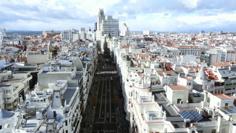 Aerial-shot-of-Madrid-with-housing-areas-and-Gran-Via-street-Spain