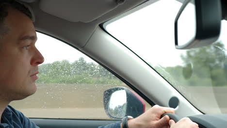 Man-driving-car-on-a-rainy-day