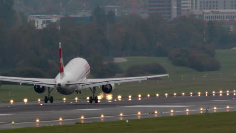 Slow-motion---Swiss-airlines-plane-landing-at-the-airport