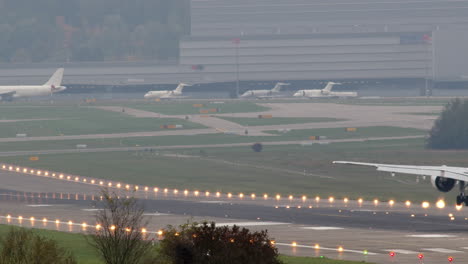 Slow-motion---airplane-arrives-to-the-airport