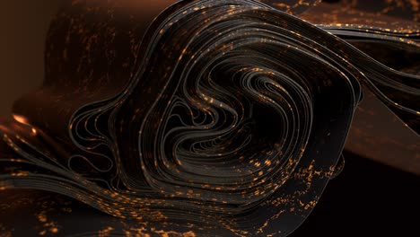Las-Formas-3D-Fluidas-Y-Oscuras-Con-Reflejos-Dorados-Crean-Una-Fascinante-Animación-En-Espiral-En-3D-Con-Un