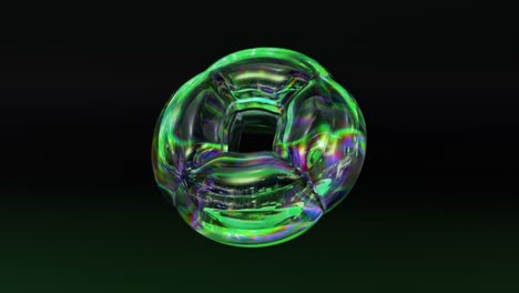 Die-CD-DVD-Dreht-Sich-Auf-Schwarzem-Hintergrund-Und-Verwandelt-Sich-In-Einen-Aufblasbaren-Donut-förmigen-Ballon-In-Grüner-Neonfarbe
