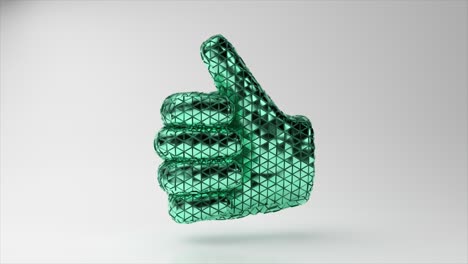 Emoji-Thumbs-Up-Sign-Made-of-Shiny-Green-Parts-Rotating-on-Light-Background-Social-Media-3D