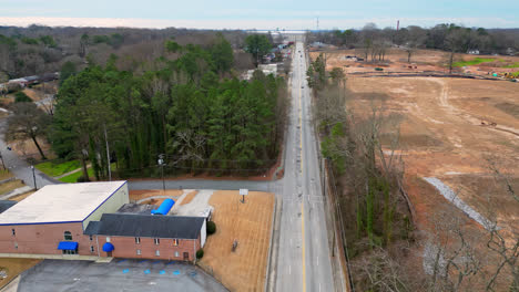 Aerial-view-of-United-States-Penitentiary-prison-street-corridor,-Atlanta,-Georgia,-USA