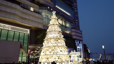 From-the-base-to-the-tip,-Christmas-tree-at-Christian-Dior,-Hong-Kong