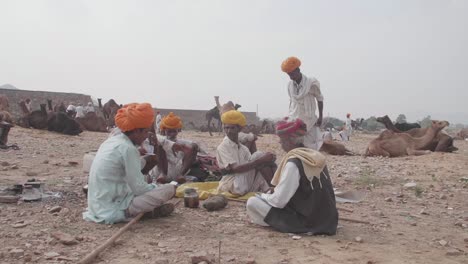 State-of-Rajasthan,-men-and-animals-attend-the-annual-Pushkar-Camel-Fair