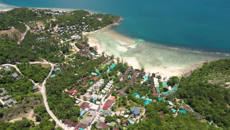 Salad-Beach-Resort-Town-in-Ko-Pha-ngan,-Thailand,-Aerial-View
