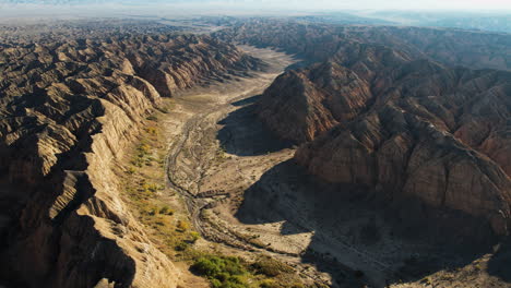 Aerial-view-of-the-Zhabyr-Canyon-in-National-park-Charyn,-sunny-day-in-Kazakhstan