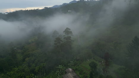 Erstellung-Einer-Luftdrohnenaufnahme-Der-Landschaft-Der-Ella-Hügel-An-Einem-Nebligen-Morgen-In-Sri-Lanka