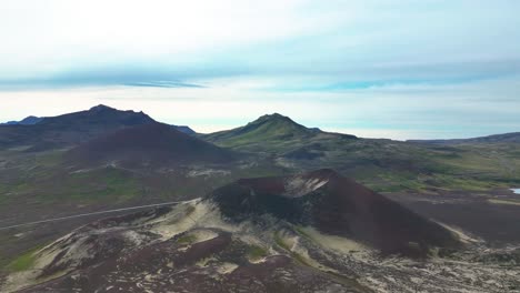 Inactive-Volcano-Crater-Over-Lava-Fields-Berserkjahraun-Region-In-Snaefellsnes-Peninsula,-Iceland