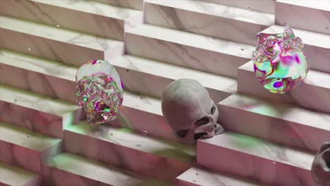Soft-Diamond-and-Bone-Skulls-Roll-Down-the-Stairs-Pink-Neon-Color-Rainbow-Transparent-Marble-Stairs