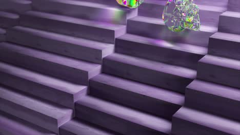 Concepto-Divertido-Diamante-Calaveras-Suaves-Rodar-Por-Las-Escaleras-Arco-Iris-Transparente-Madera-Púrpura-Escaleras-3d