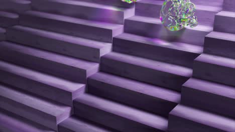 Abstraktes-Konzept:-Die-Diamantschädel-Gleiten-Die-Violetten-Holztreppen-Hinunter,-Regenbogentransparent-3d