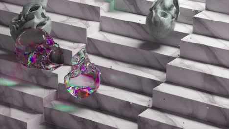 Abstract-Concept-Small-Diamonds-Fall-Like-Snow-Diamond-and-Bone-Skulls-Roll-Down-the-Marble-Stairs