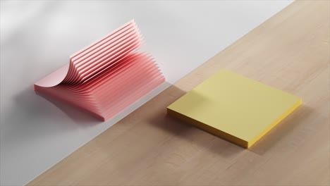 Packs-of-Stickers-on-the-Office-Desk-Open-and-Close-Like-a-Fan-Red-and-Yellow-Sticky-Notes-3d
