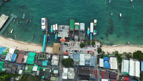 Aerial-Birds-Eye-View-Of-Main-Ferry-Port-And-Transportation-Hub-In-Koh-Tao,-Thailand