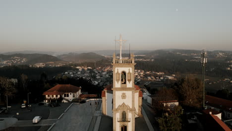 Santa-Quitéria-Sanctuary,-Felgueiras-Aerial-View-at-dusk