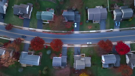 Suburb-street-during-autumn-in-USA