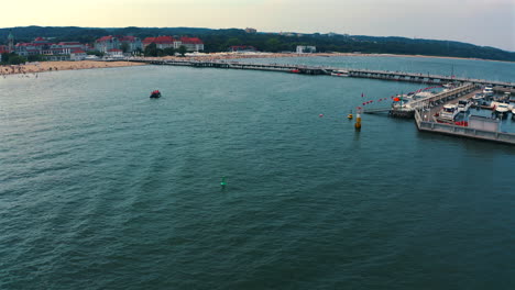 Panoramic-view-of-marina-in-sopot-with-moored-luxurious-yachts-at-sunny-day