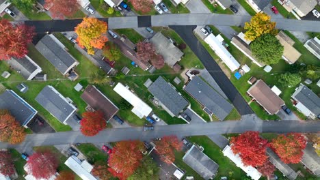 Top-down-aerial-view-of-mobile-homes-in-USA-during-autumn