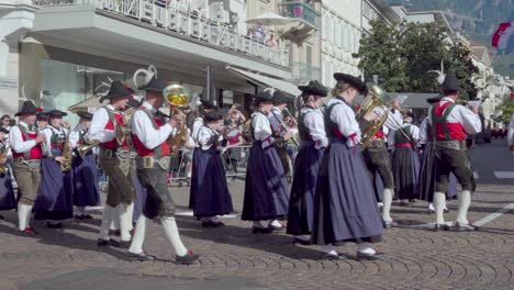 Annual-Grape-Festival,-performance-of-a-marching-band-in-Meran---Merano,-South-Tirol,-Italy