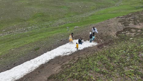 Snow-patch-play-in-summer-at-Deosai-Skardu,-Pakistan