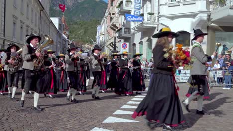 A-marching-band-during-the-annual-Grape-Festival-in-Meran---Merano,-South-Tyrol,-Italy
