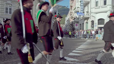 Schuetzenkompanie-marches-at-the-annual-Grape-Festival-in-Meran---Merano,-South-Tyrol,-Italy