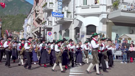 A-marching-band-performs-during-the-annual-grape-festival-in-Meran---Merano,-South-Tyrol,-Italy