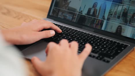 Hands-of-female-businesswoman-typing-on-notebook-keyboard-scrolling-through-stock-footage-pictures
