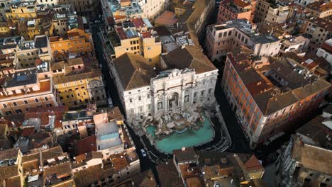 Cinematic-Establishing-Drone-Shot-Above-Trevi-Fountain