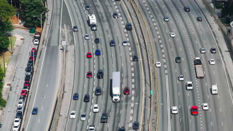 High-angle-view-of-cars-driving-on-wide-highway