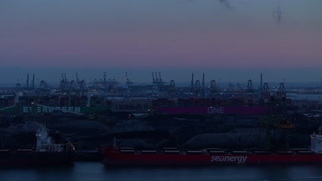 Darkness-of-night-has-covered-EMO-Coal-terminal,-Port-of-Rotterdam