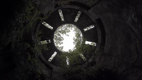 The-camera-spins-around-the-inside-of-an-ancient-castle-ruin