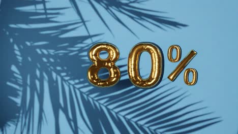 80-%-Rabatt-Auf-Blauem-Hintergrund-Mit-Sanfter-Palmenbrise,-Urlaubs-Sommerschlussverkauf-Konzept-Mit-Animation