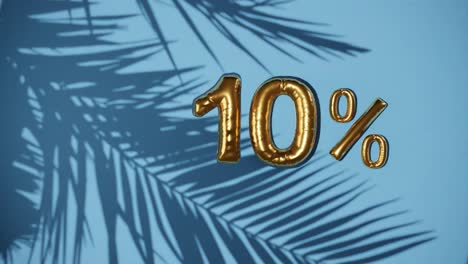 10%-discount-sale-on-blue-background-with-palm-tree-gentle-breeze,-holiday-summer-sale-concept
