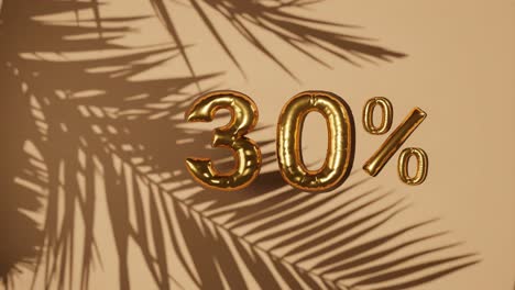 30%-discount-sale-on-gold-background-with-palm-tree-gentle-breeze,-holiday-summer-sale-concept-special-price-holiday-season