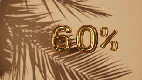 60-%-Rabattverkauf-Auf-Goldenem-Hintergrund-Mit-Sanfter-Palmenbrise,-Feiertags-Sommerverkaufskonzept,-Sonderpreisaktion