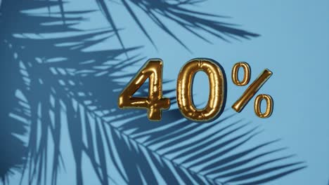 40-%-Rabatt-Auf-Blauem-Hintergrund-Mit-Sanfter-Palmenbrise,-Feiertags-Sommerverkaufskonzept