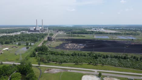 Pile-of-coal-for-DTE-Belle-River-Power-Plant,-aerial-view