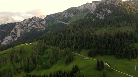 Vista-Aérea-Del-Panorama-De-La-Montaña-Del-Campo-De-Hierba,-Alpes-Austriacos
