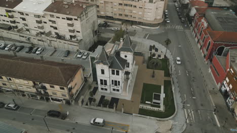 Casa-das-Artes-in-Felgueiras,-Portugal.-Aerial-fly-over