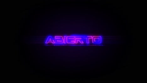 Flashing-ABIERTO-electric-blue-and-pink-Neon-Sign-flashing-on-and-off-with-flicker,-reflection,-and-anamorphic-lights-in-4k