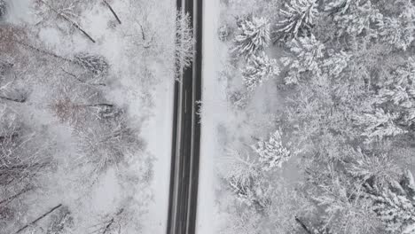 Aerial-view-of-a-snowy-road-in-northern-germany