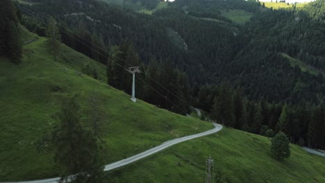 Drone-Flight-Over-Forest-Cable-Cars.-Aerial-Alps