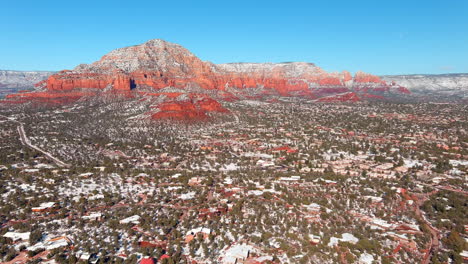 Stunning-mountain-landscape-with-red-rocky-peaks,-aerial-view,-Arizona-USA