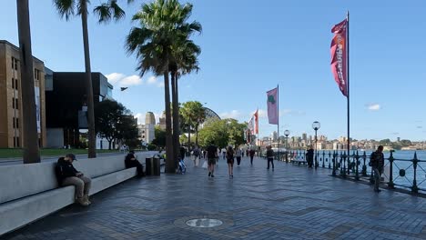 Walking-Alongside-The-Museum-Of-Compemtorary-Art,-Circular-Quay-Sydney