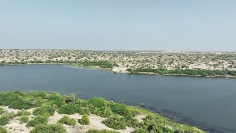 Serene-Botar-Lake,-Sanghar,-Sindh.-Aerial-panoramic-view